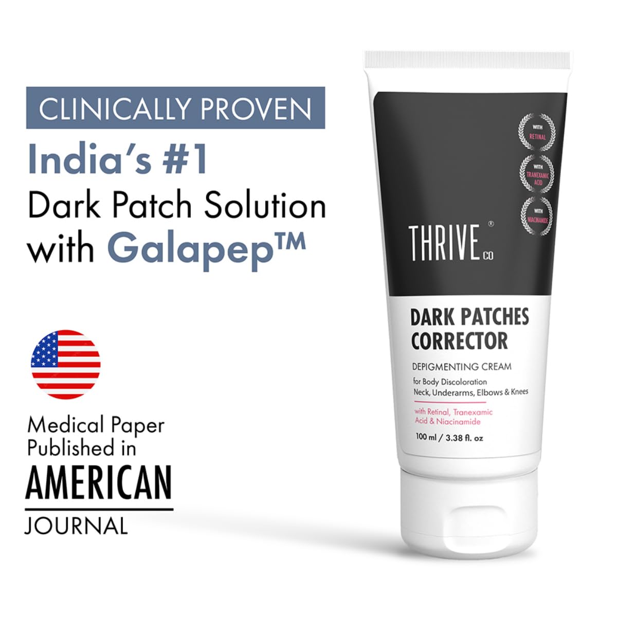 ThriveCo Dark Patches Corrector Cream | Dark Patches Removal | With Retinal & Niacinamide.. For Underarms, Inner Thighs, Knuckles, Elbows & Knees. Men & Women | 100ml