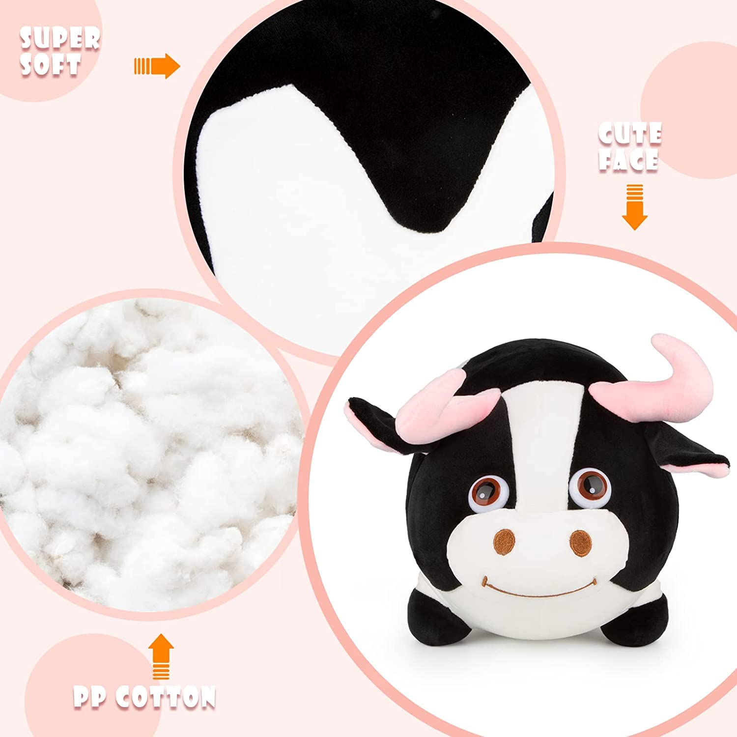 Tickles Cartoon Cow Plush Soft Stuffed Toy Animal Sleeping Pillow Cushion for Kids 30 cm