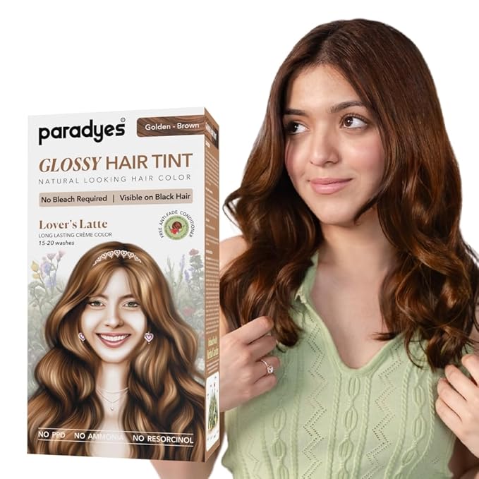 Paradyes No Bleach Glossy Hair Tint, Ammonia-free Formula for Natural Black Hair - 160 Gms | Golden-Brown | Lover's Latte
