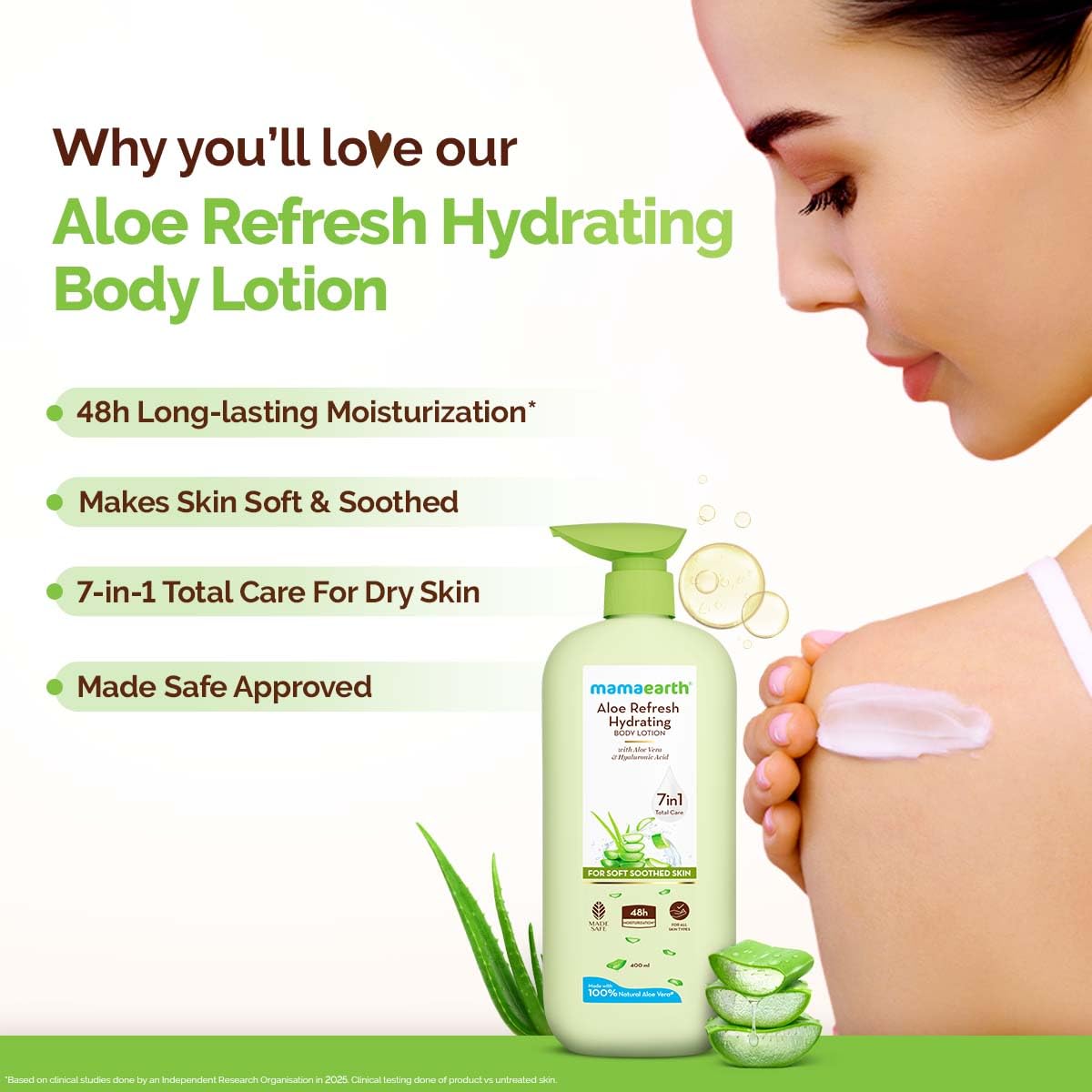 Mamaearth Aloe Refresh Hydrating Body Lotion with Aloe Vera & HA for Soft Soothed Skin 400ml | 48H Moisturization in Summer| 100% Natural Aloe Vera| Lightweight, Non-Sticky Smooth Skin| All Skin Types