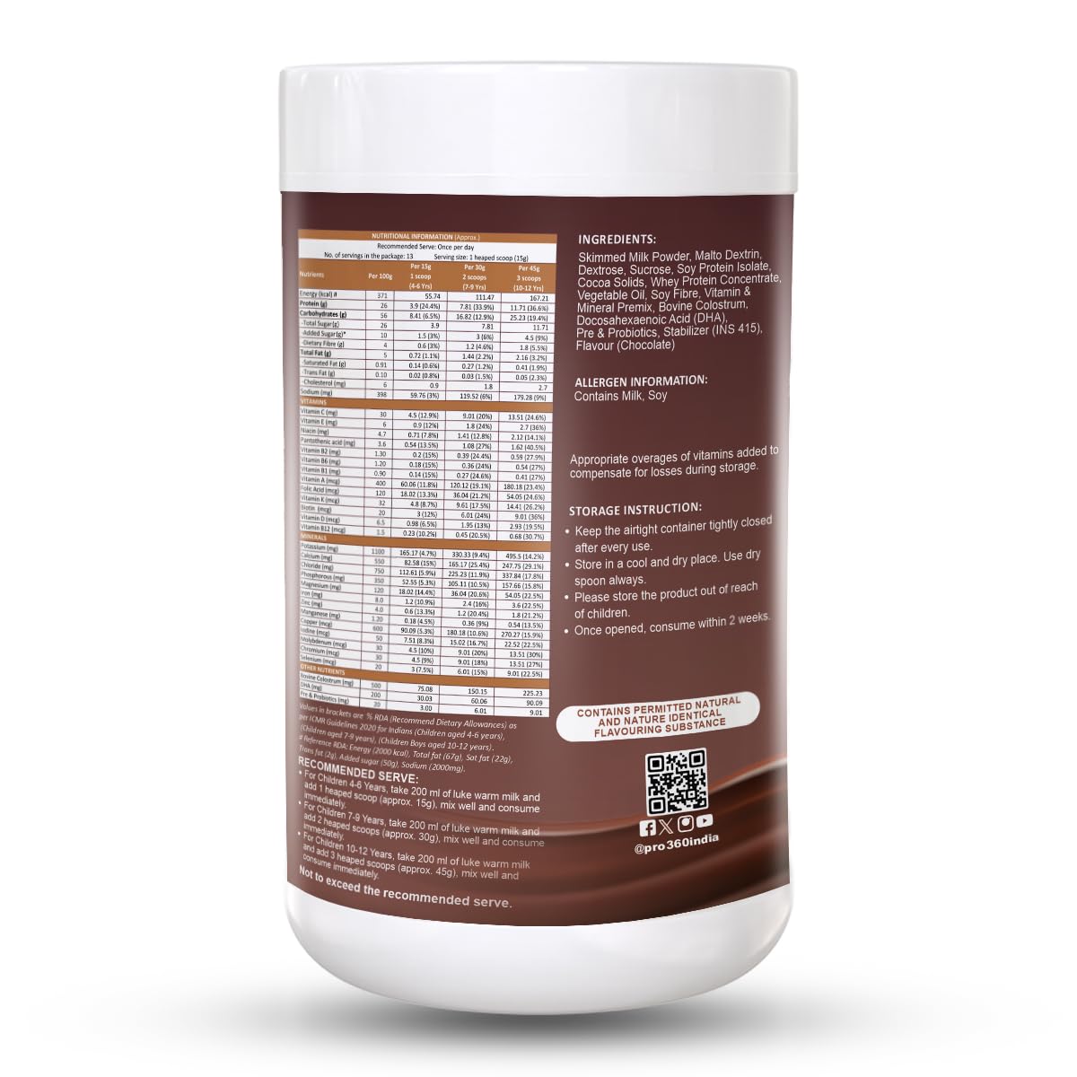 Pro360 Kidspro Protein Powder Child Nutrition & Health Supplement for Growing Children, Improves Growth and Active Strong Kids â€“ 200g (Chocolate Flavor)