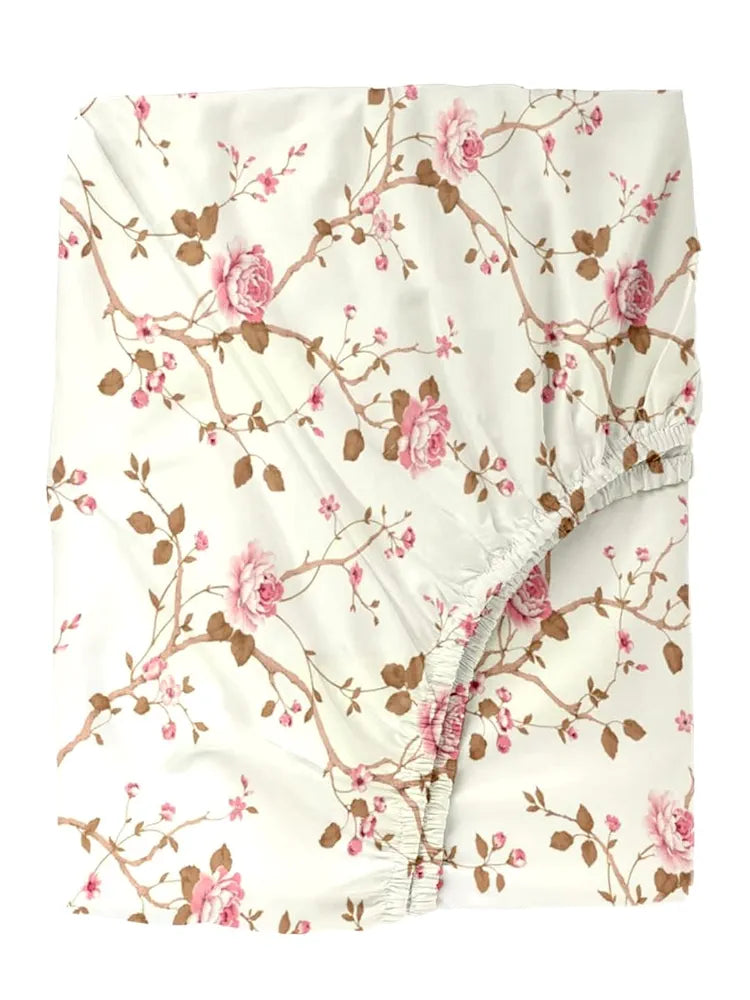 Trance Home Linen 180TC 100% Cotton 78"x72" Standard King Size Elastic Fitted Bedsheet Printed King Bed Size with 2 Pillow Covers 78x72 inch Colour Aster Pink