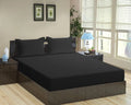 Trance Home Linen 100% Cotton 78x72 inch King Fitted 200TC Satin Stripe Elastic Fitted Bedsheet Bedroom Fitted Bedspread with 2 Pillow Covers Colour Black