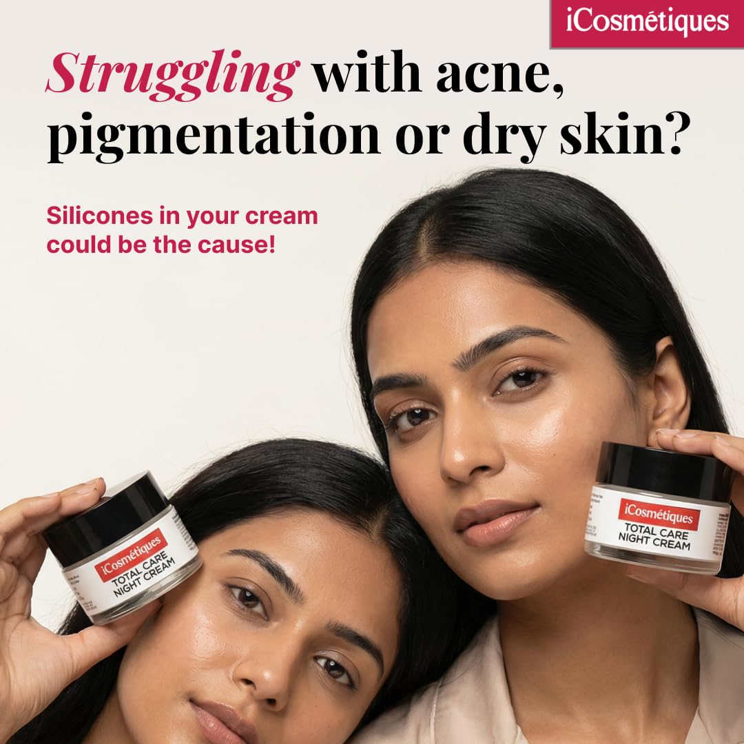 iCosmetiques Night Cream |Vitamins B3, C, E |Shea Butter & Glycerin |Deep Hydration & Glow |Lightweight Moisturizer for Radiant Skin |Mineral Oil & Silicone-Free |Unisex Total Care Formula |50g