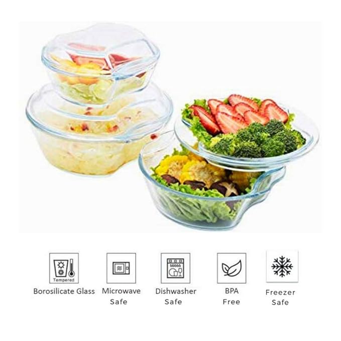 Femora Borosilicate Serving Bowl | Glass Casserole Set, Glass Bowl With Lid, Microwave Safe Bowl Set | Pack of 1 | 1500 Ml