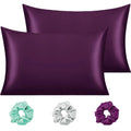 Cloth Fusion Satin Pillow Cover Set of 2 Perfect Pillow case with 3 Satin Soft Scrunchies for Women Solid 400 TC Wine