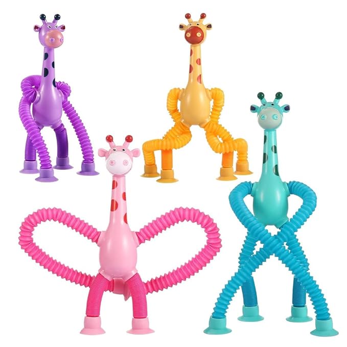 Wembley Set of Flexible Giraffes Telescopic Suction Toy for Kids