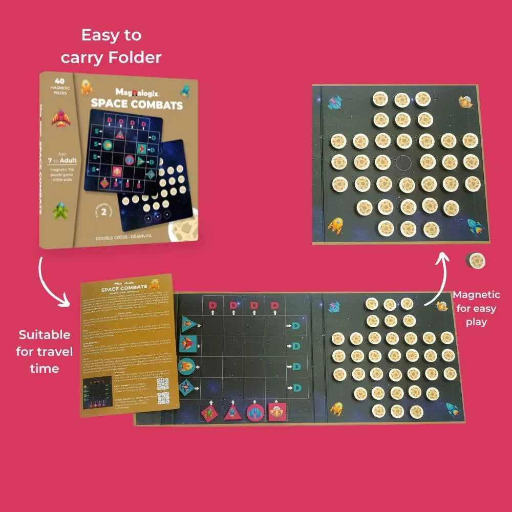 Pelikas Toyz Magnalogix Magnetic Travel Games for Kids 7+ Years Old Gifts for Boys Girls Strategy Logic Games - Double Cross & Brainvita - 2 in 1