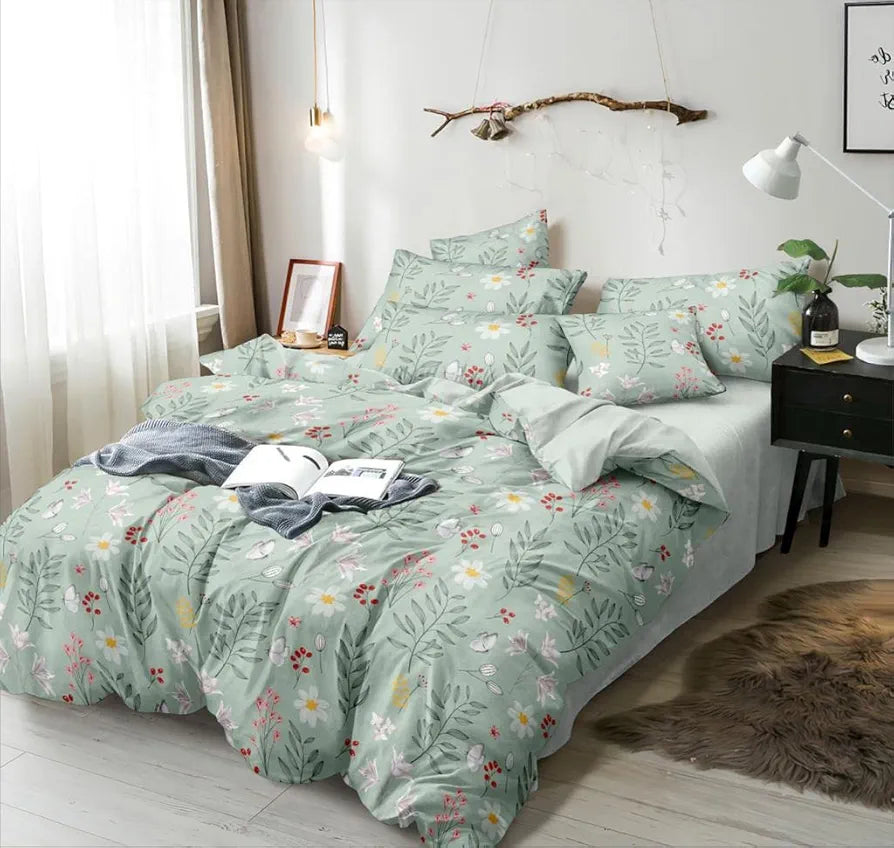 The Home Style Cotton Feel Glace Elastic Single Bed Bedsheet With 1 Pillow Cover Pastel Hydrangea Bloom