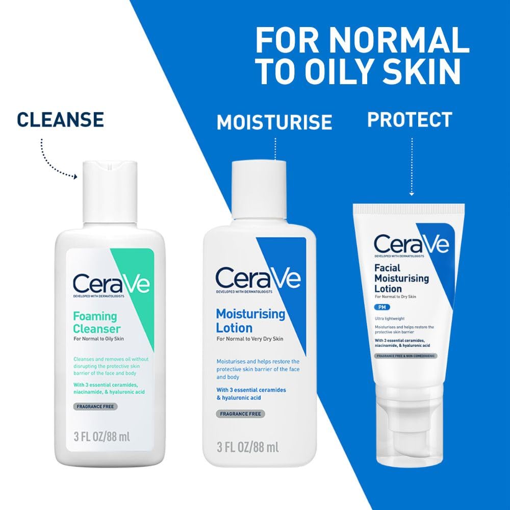 CeraVe Foaming Cleanser For Normal To Oily Skin (88ml) - Dermatologist-Developed Facewash | Non-Comedogenic And Fragrance-Free Cleansers For Acne-Prone Skin