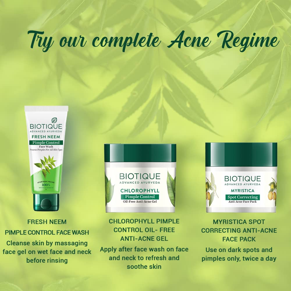 Biotique Fresh Neem Pimple Control Face Wash| Ayurvedic and Organically Pure| Prevents Pimples |100% Botanical Extracts| Suitable for All Skin Types | 150mL