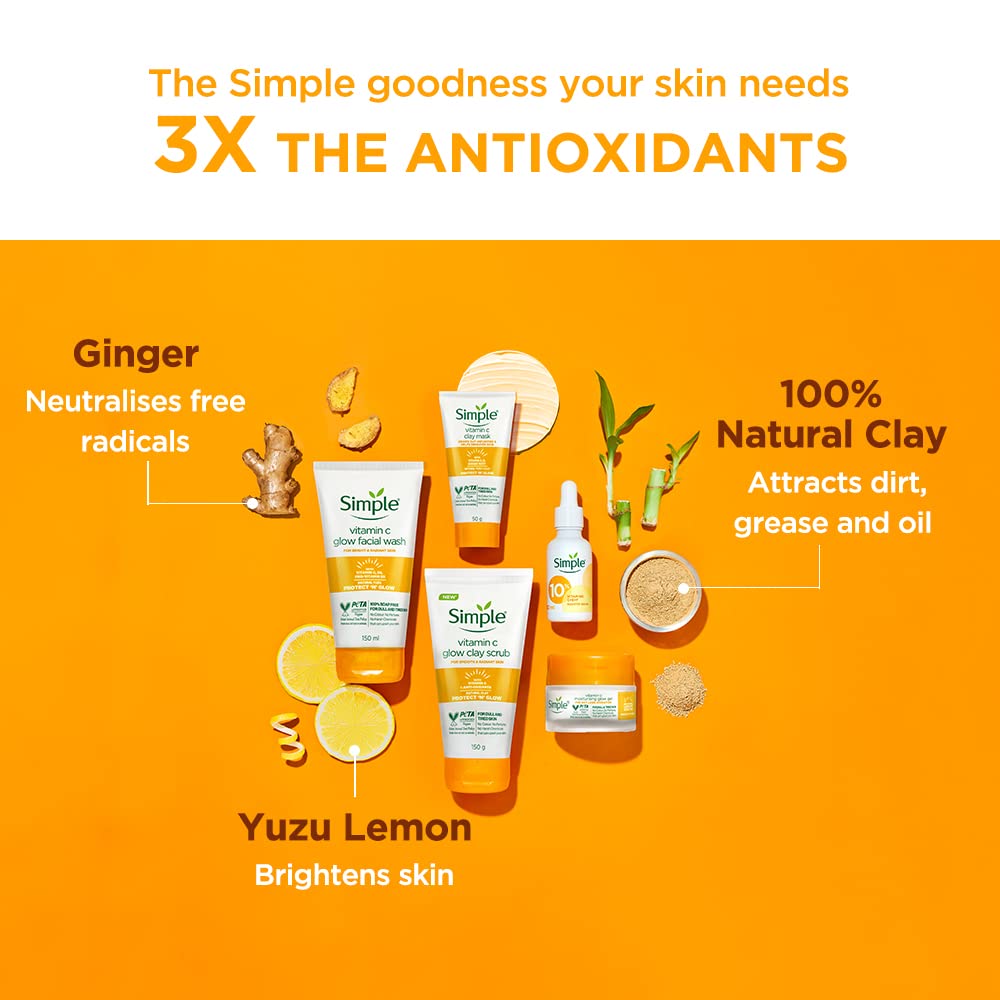 Simple Protect N Glow Vitamin C Brighten Clay Mask| With Yuzu Lemon| For all Skin Types| No Colour|| Perfume| No Harsh Chemicals & Parabens| Tested on Sensitive Skin|| 150 ml
