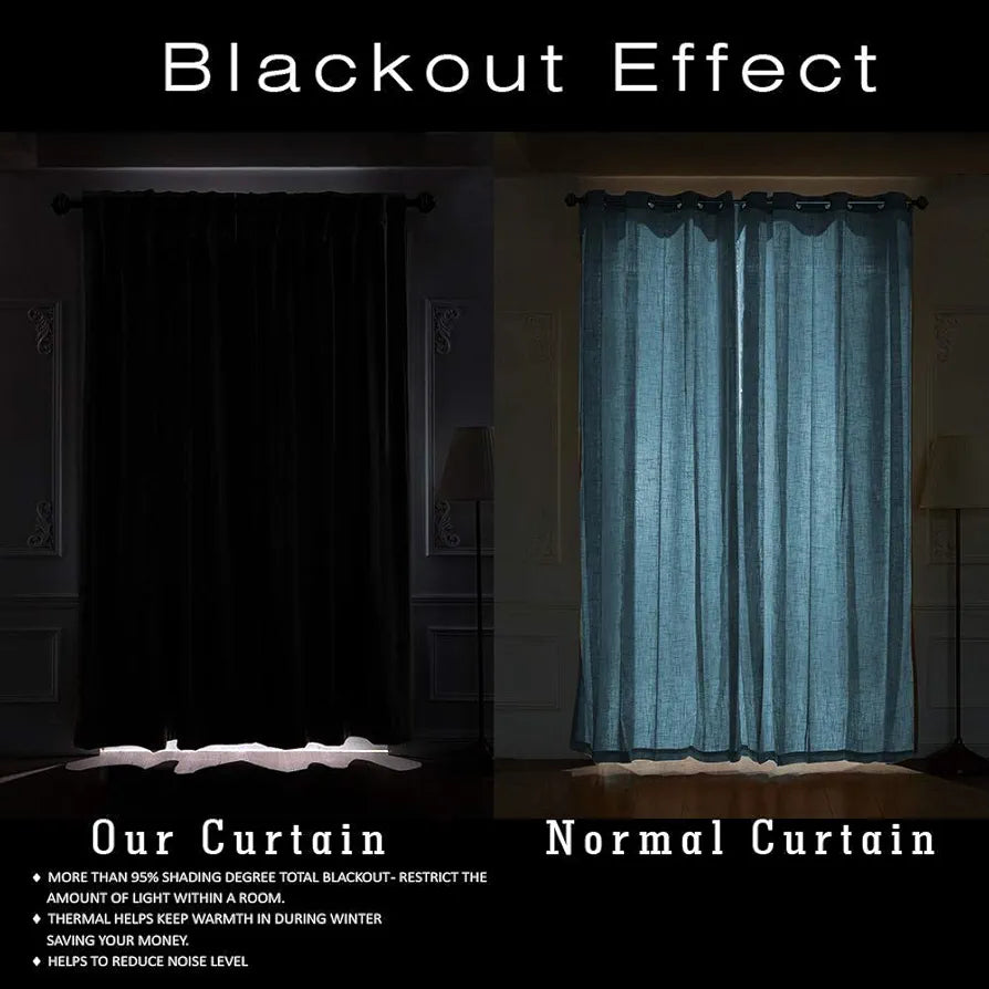 Cloth Fusion Blackout Door Curtains 9 Feet Long Set of 2 Prussian Blue Colour