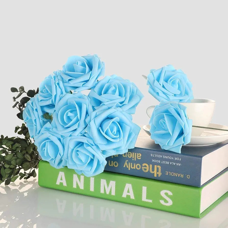 Artificial Roses Flowers Real Looking Fake Roses Artificial Foam Roses Blue