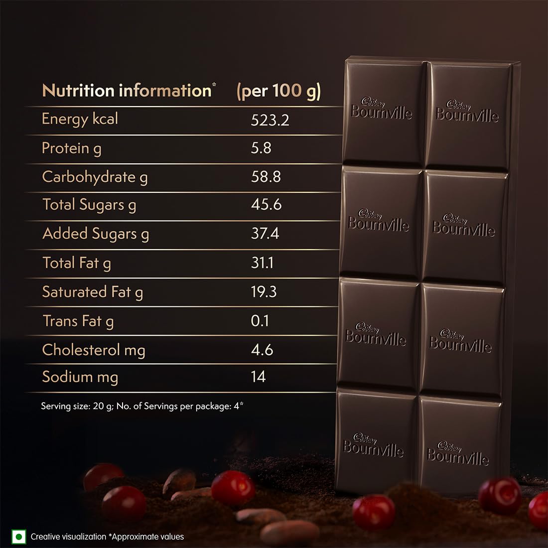 Cadbury Bournville Cranberry Dark Chocolate Bar