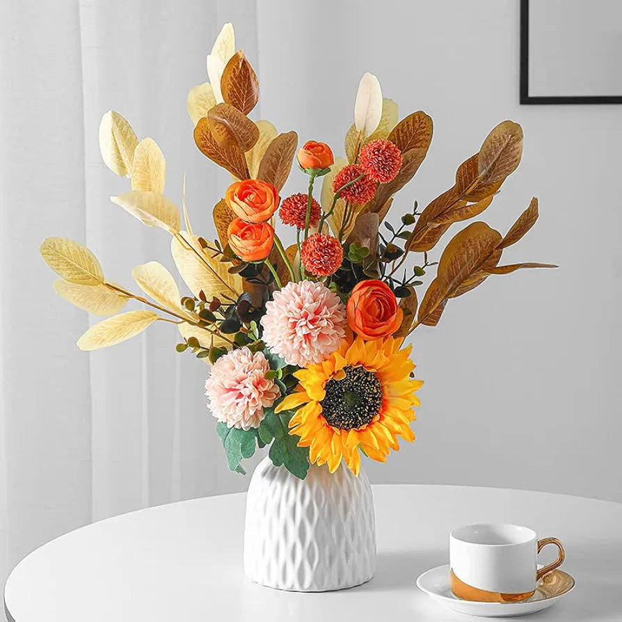 Ceramic Vase And Hand Made Artificial Flowers Bouquet Vase1 Orange