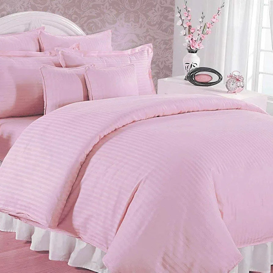 Purav Light Microfiber Flat Double Bed Bedsheet Plain Striped Cotton Bedsheet with 2 Pillow Covers for King Size Bed Supersoft 340 TC Breathable Wrinklefree Pink Color