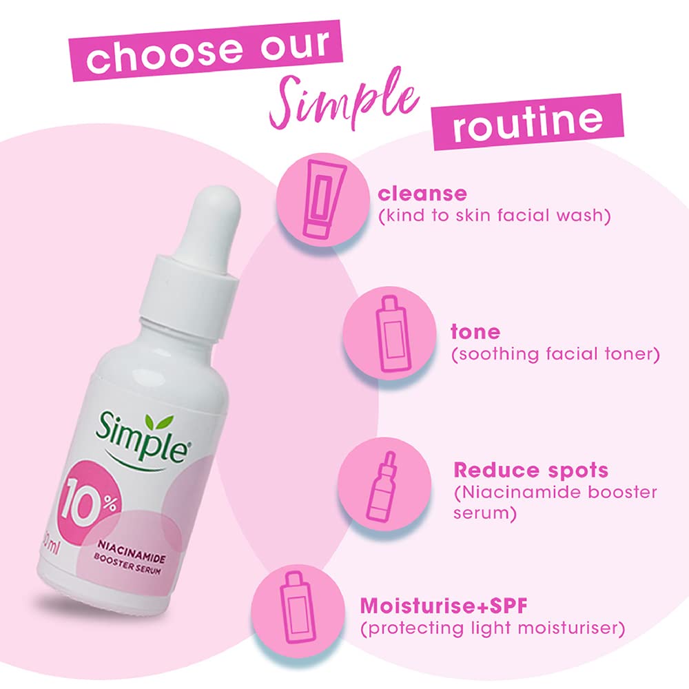Simple Booster Serum 10% Niacinamide Provides Even Skin Tone & Hydration, Light Weight, Paraben Free, No Perfume, No Alcohol, Biodegradable, 15 ml