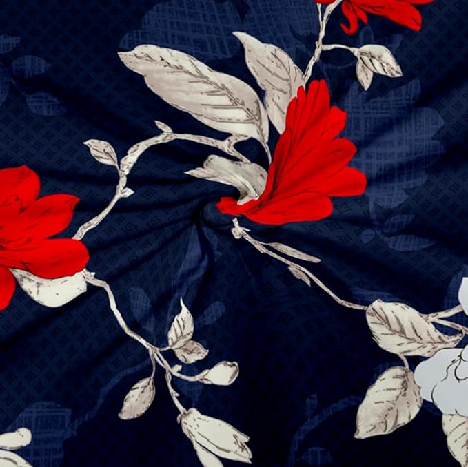 Dreamlet Elastic Fitted Bedsheets Double Bed Size, 180tc Glace Cotton Bedsheet With 2 Pillow Covers | Navy Blue