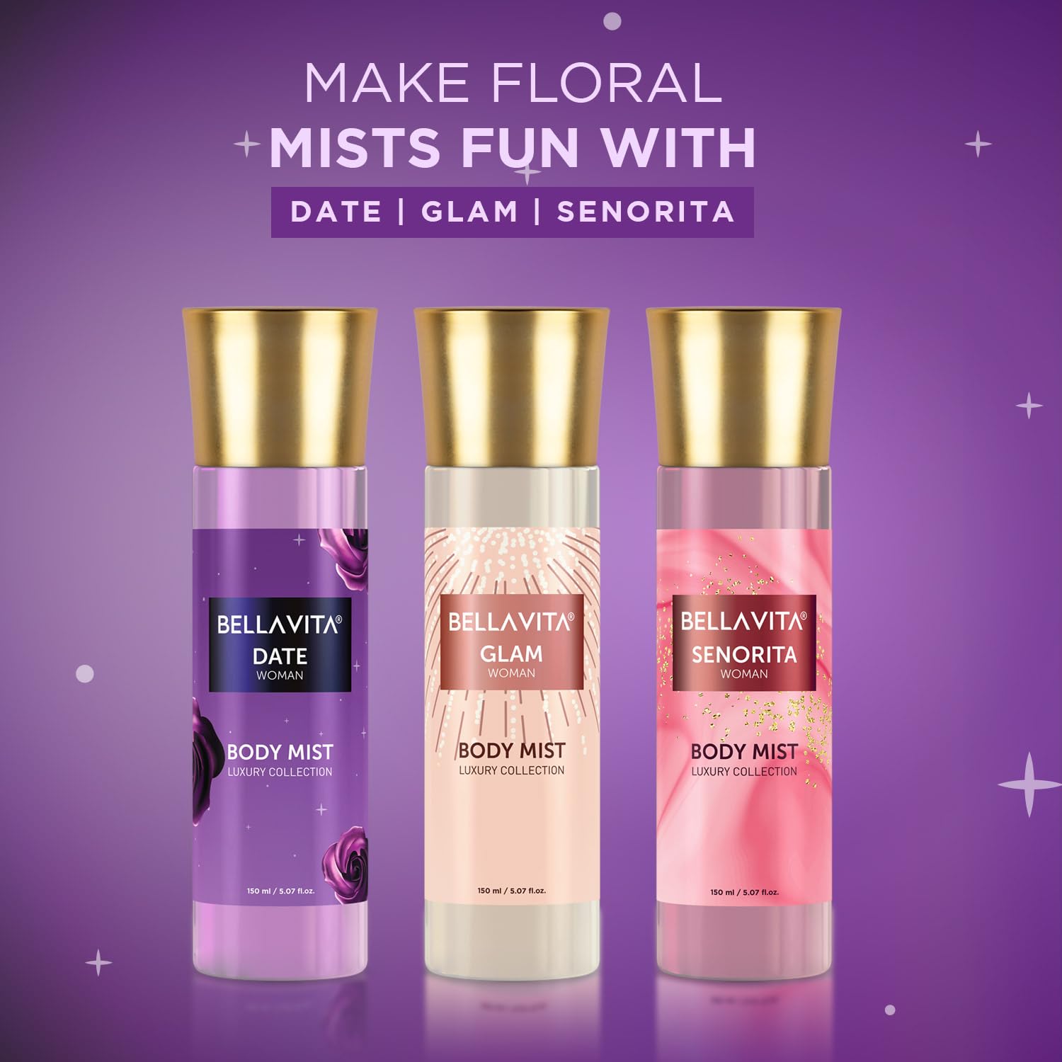 Bella Vita Luxury Date Women Body Spray Mist Perfume for Refreshing Floral & Vanilla Long Lasting Fragrance with Pink Pepper and Red Fruits, 150 ml