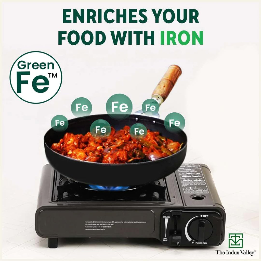 The Indus Valley Pre-Seasoned Iron Fry Pan with Wooden Handle