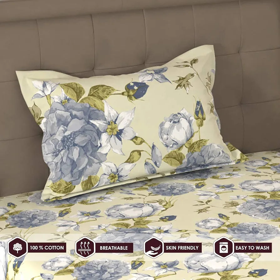 Layers Tuscany Repeat Cotton 104 TC Single Bedsheet Set Light Blue