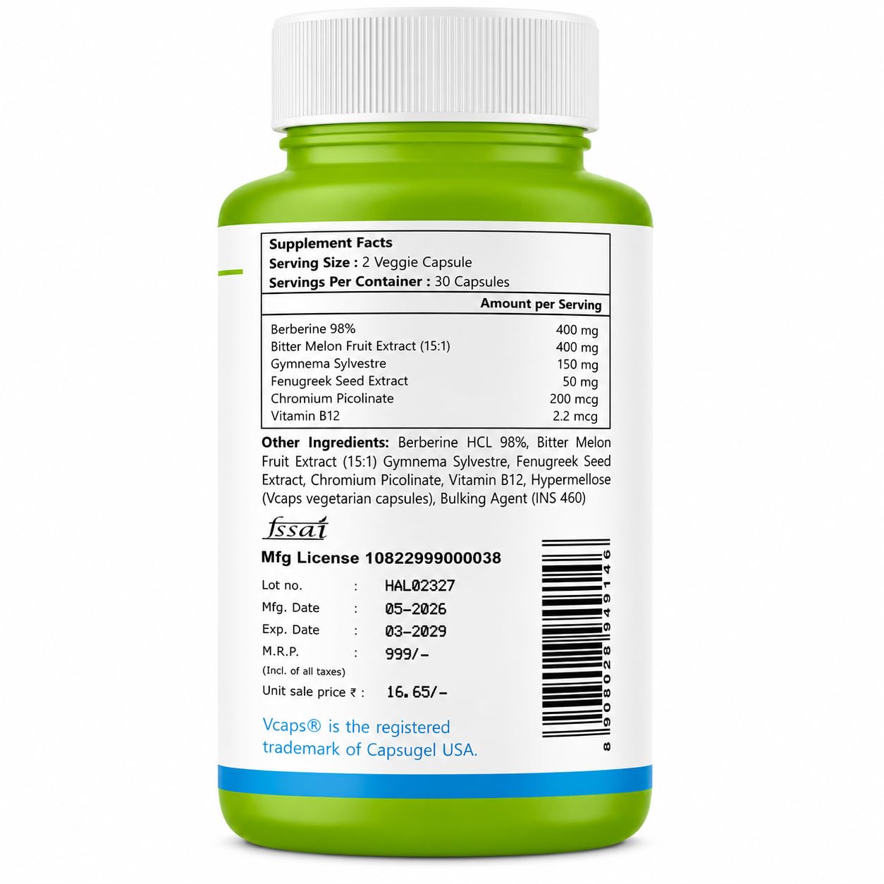 Haleup Berberine 98% high bioavailability 6-in-1 with Bitter Melon Extract, 60 capsules, Chromium Picolate and Vitamin B12 | Berberine Capsules 400 mg