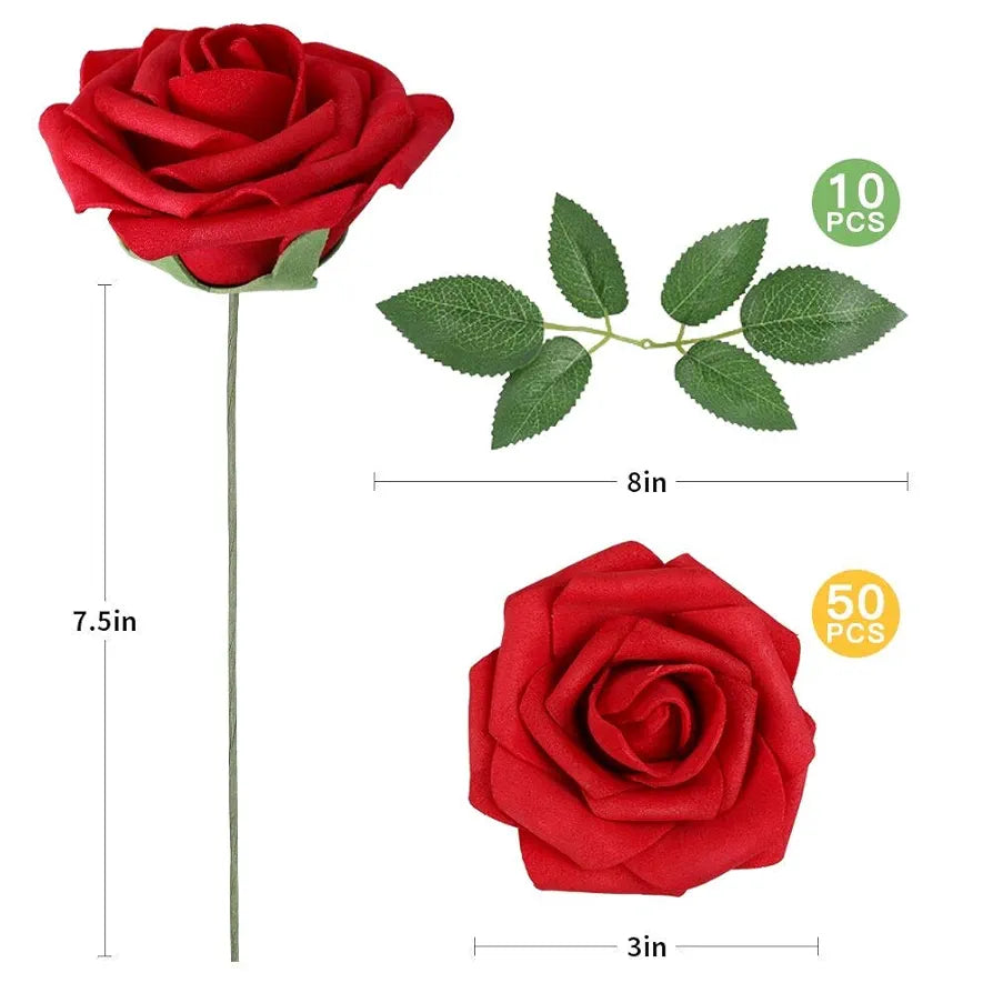 Pack of 50 Real Looking Artificial Roses w/Stem