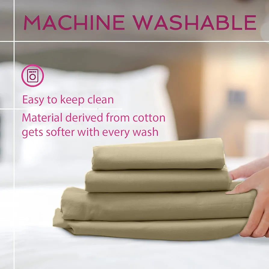 Trance Home Linen Premium 300 TC Pure 100% Cotton Single Size Fitted Bedsheet with 1 Pillow Cover Colour Beige