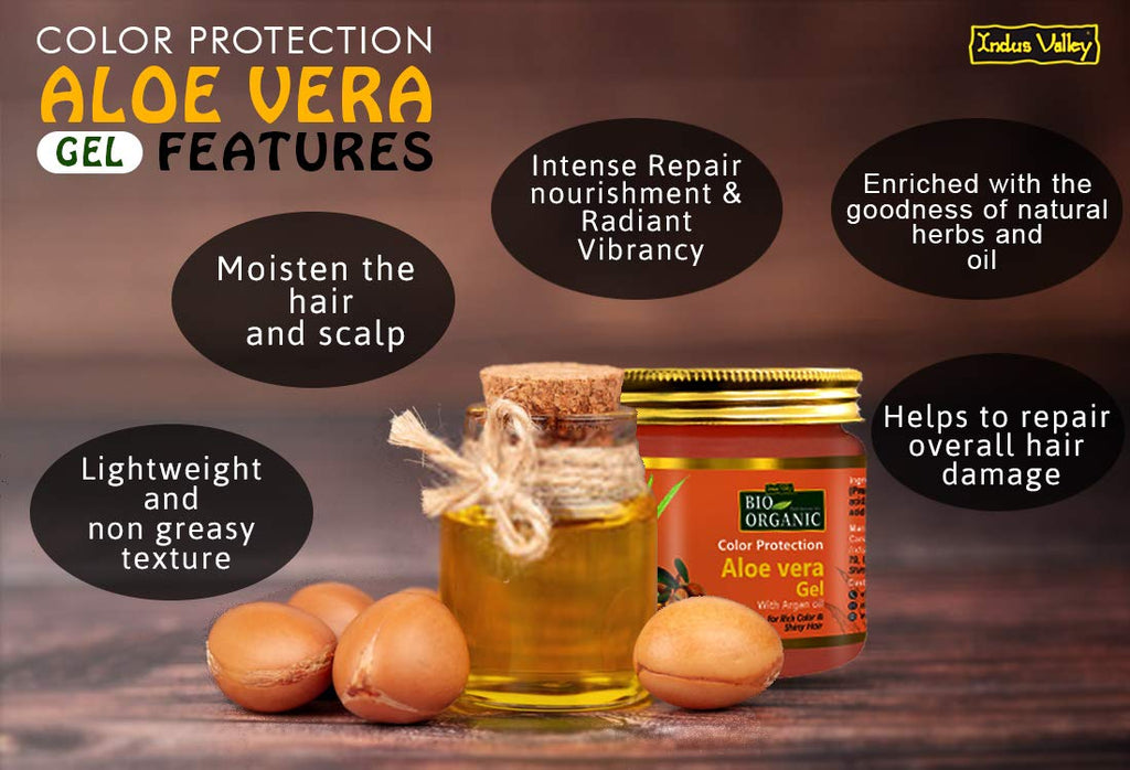 INDUS VALLEY Bio Organic Color Protection Aloe Vera Gel With Argan Oil For Rich Colour & Shiny Hair - (175ml)