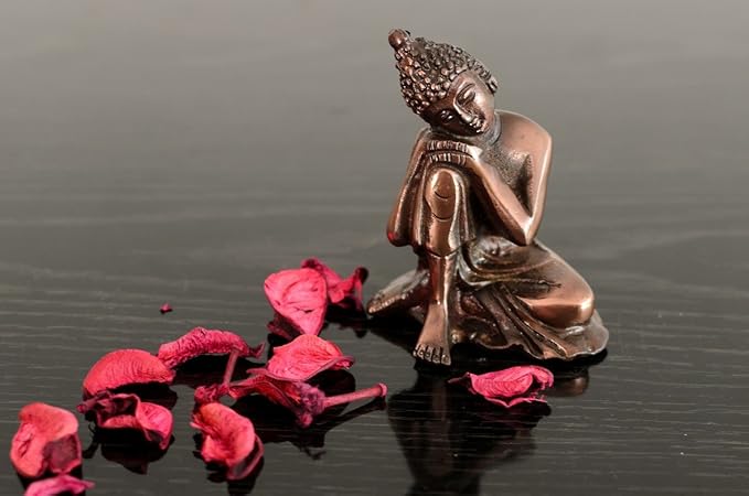Ecraftindia Resting Buddha on Knee Metal Showpiece | Brown