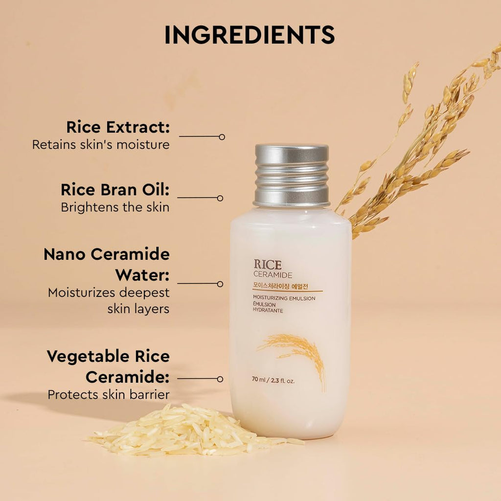 The Face Shop Rice & Ceramide Face Cream 70ml | Barrier Repair Moisturizer for Dry Skin, Intense Hydration & Strengthening | 12Hr Moisture Lock | Korean Skincare