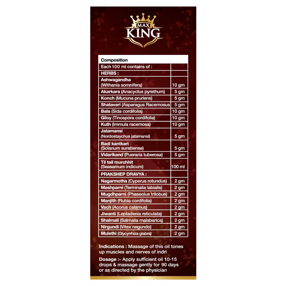 Max Ayurveda King Power Massage Oil For Men - Pack of 1 (20ml) - 100% Ayurvedic Tel, Stamina Booster Sanda Tailam