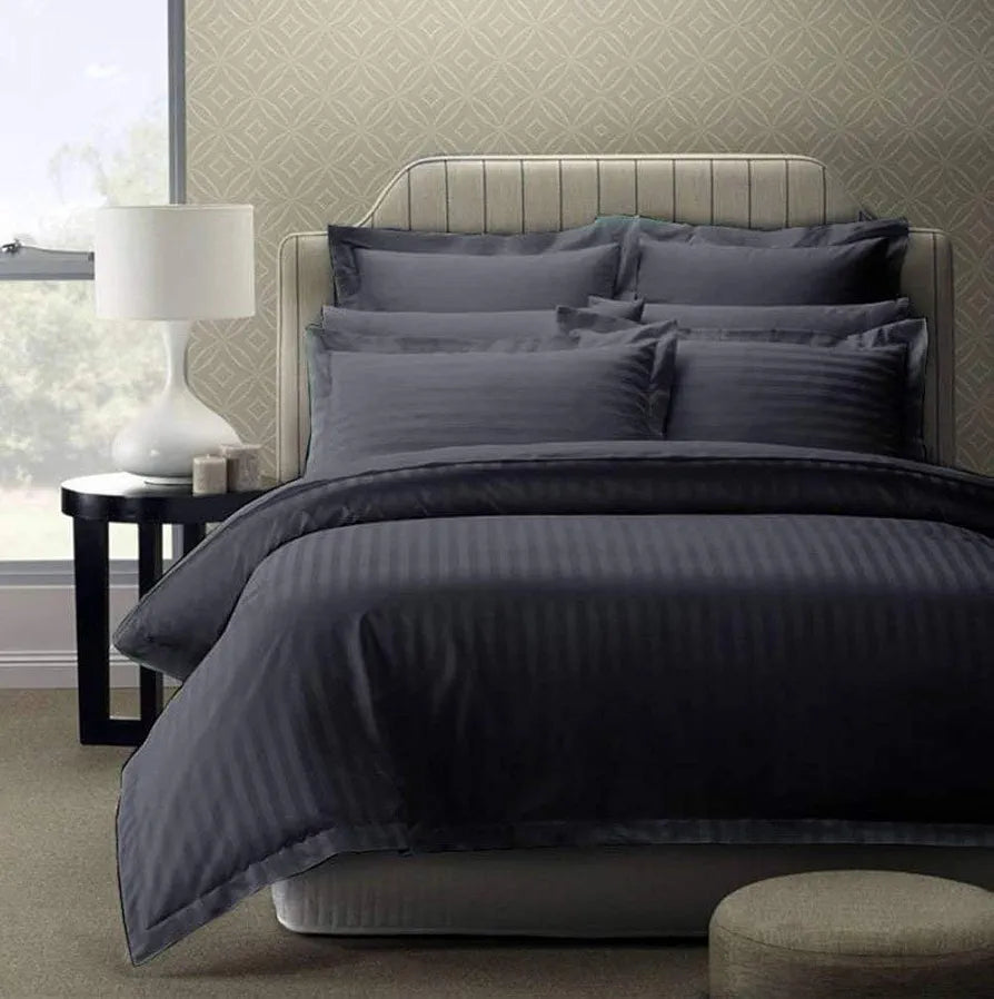 Purav Light Microfiber Flat Double Bed Bedsheet Plain Striped Cotton Bedsheet with 2 Pillow Covers for King Size Bed 340 TC Breathable Wrinklefree Grey Color