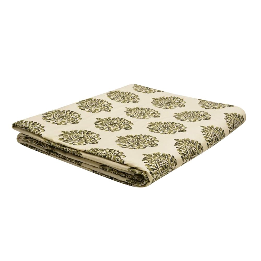 Trance Home Linen 150 GSM Pure Cotton Reversible Dohar Single Bed Size AC Blanket Comforter Soft Light-Weight Bed Blanket 56 x 88 inch Colour Damask Forest Green