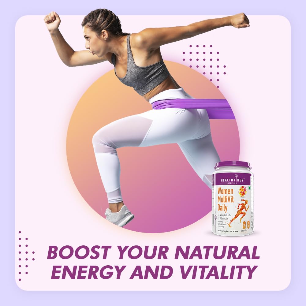 HealthyHey Nutrition MultiVitamin for Women - Multi-Vit Daily - 13 Vitamins & 10 Minerals - 90 Vegetable Capsules