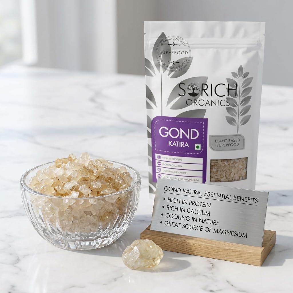 Sorich Organics Pure Gond Katira (Tragacanth Gum) Natural Edible Gond 200g| Cooling Ayurvedic Superfood for Summer Drinks, Falooda & Sweets | Supports Digestion, Hydration & Skin Health