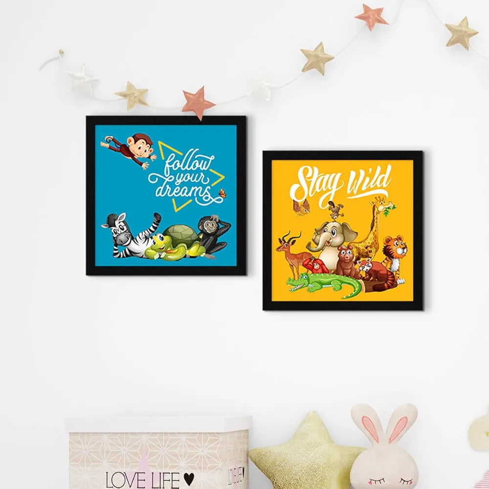 ArtX Set of 4 Cartoons Animals-01 Kids Room Painting Wall Art Set Of 4