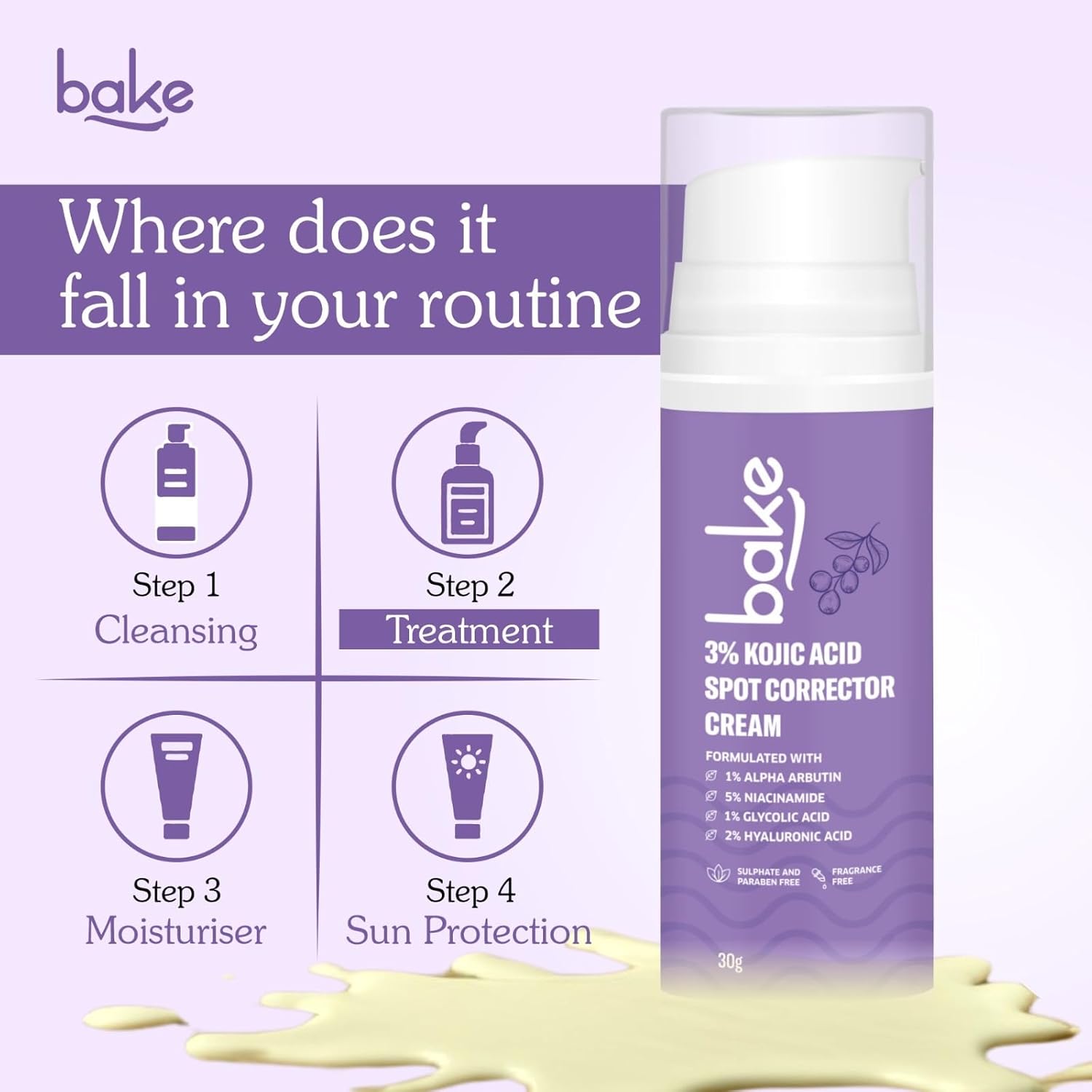 BAKE 3% Kojic Acid Spot Corrector Cream with Alpha Arbutin for Pigmentation, Dark Spots, Under Eye Circles & Even Skin Tone â€“ 30g