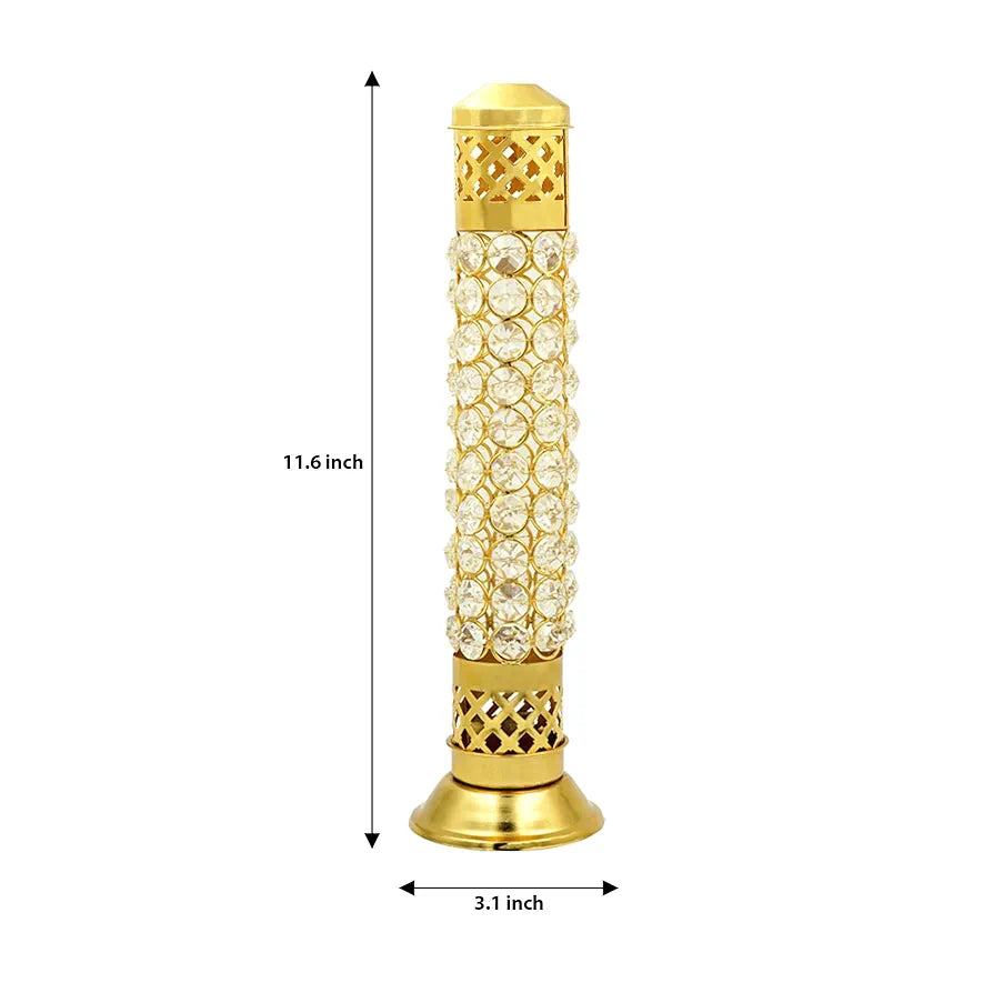 Shubhkart Nitya Brass Crystal Incense Holder with Ash Catcher Brass 235 gms