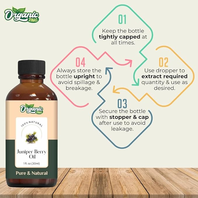 Organic Zing Juniper Berry Essential Oil for Skin, Face, Hair Care, Aromatherapy, Diffuser, Conditioner - 30 Ml
