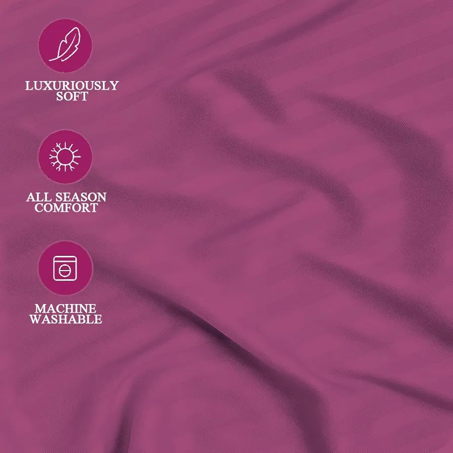 Trance Home Linen 100% Cotton 78x66 inch 200TC Satin Stripe Elastic Fitted Bedsheet Daily Use Double Bed Fitted Bedspread with 2 Pillow Covers Colour Rose Pink