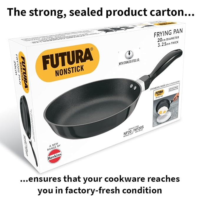 Hawkins Futura 20 cm Frying Pan Non Stick Fry Pan with Stainless Steel Lid Black