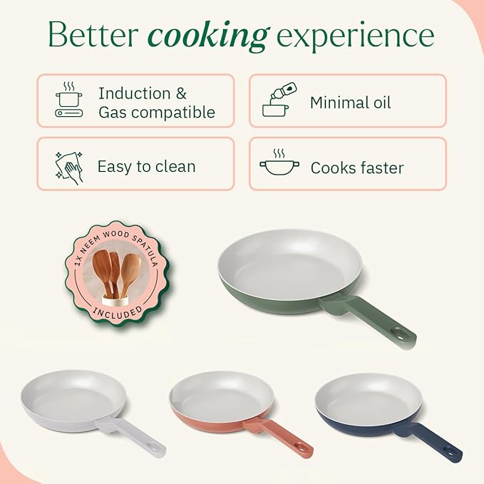 Ember Cookware Arcilla Ceramic Non-stick Egg Pan 20cm | Matching Handle | Florence Series | Green