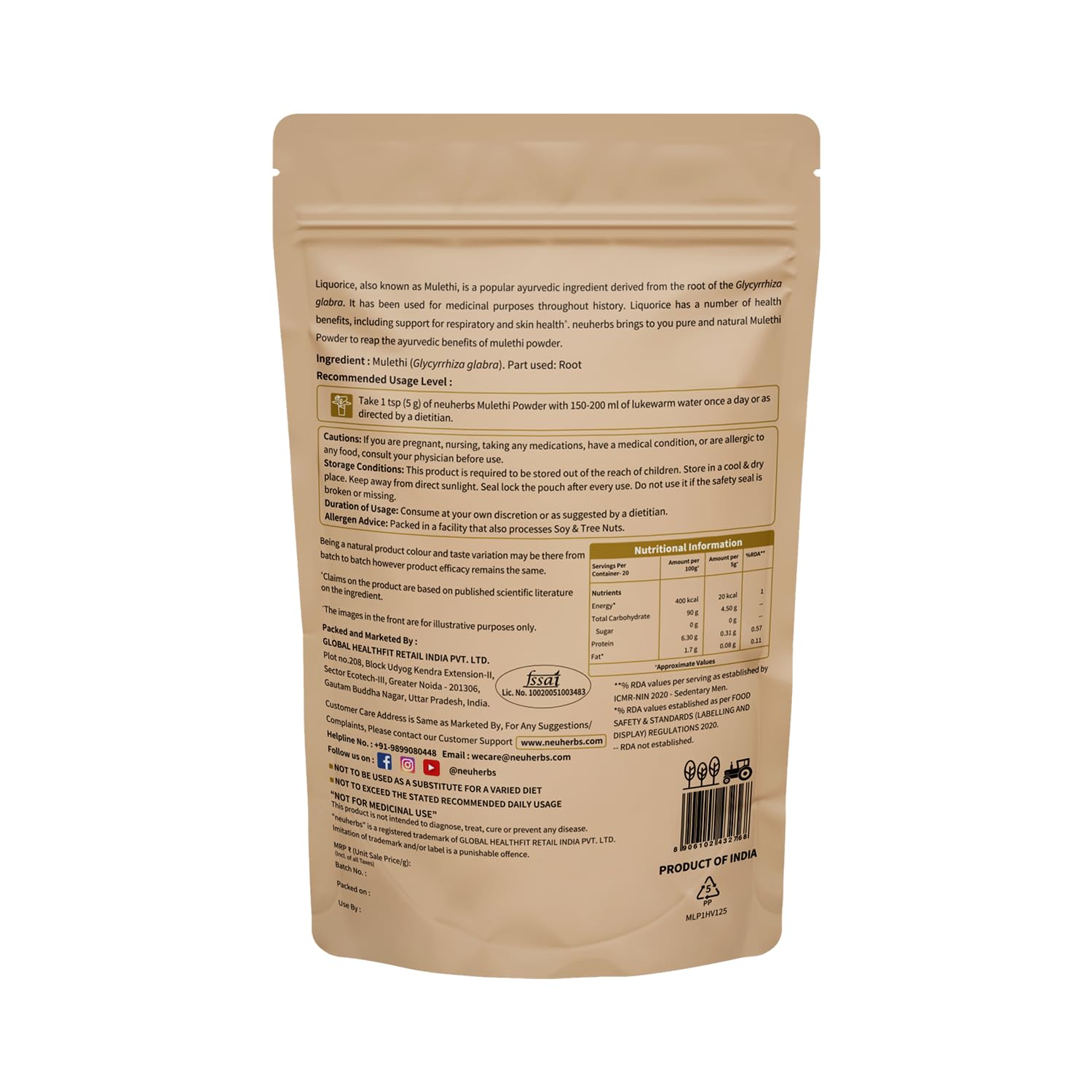 Neuherbs Mulethi Powder - 100g | Yashtimadhu Licorice/Glycyrrhiza Glabra Powder For Glowing & Healthy Skin | Herbal Supplement To Boost Immunity | 100% Pure & Natural No Added Preservatives