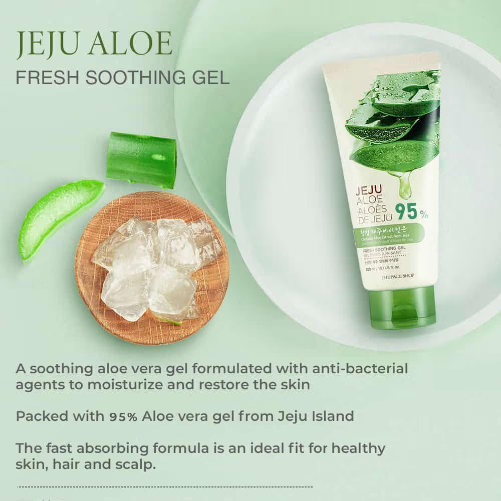 The Face Shop Pure Aloe Vera Gel, 300ml for Skin, Hair & Body | Aloe Vera with Vitamin E | Clear Gel for Ultimate Hydration & Glow | Korean Skin care products