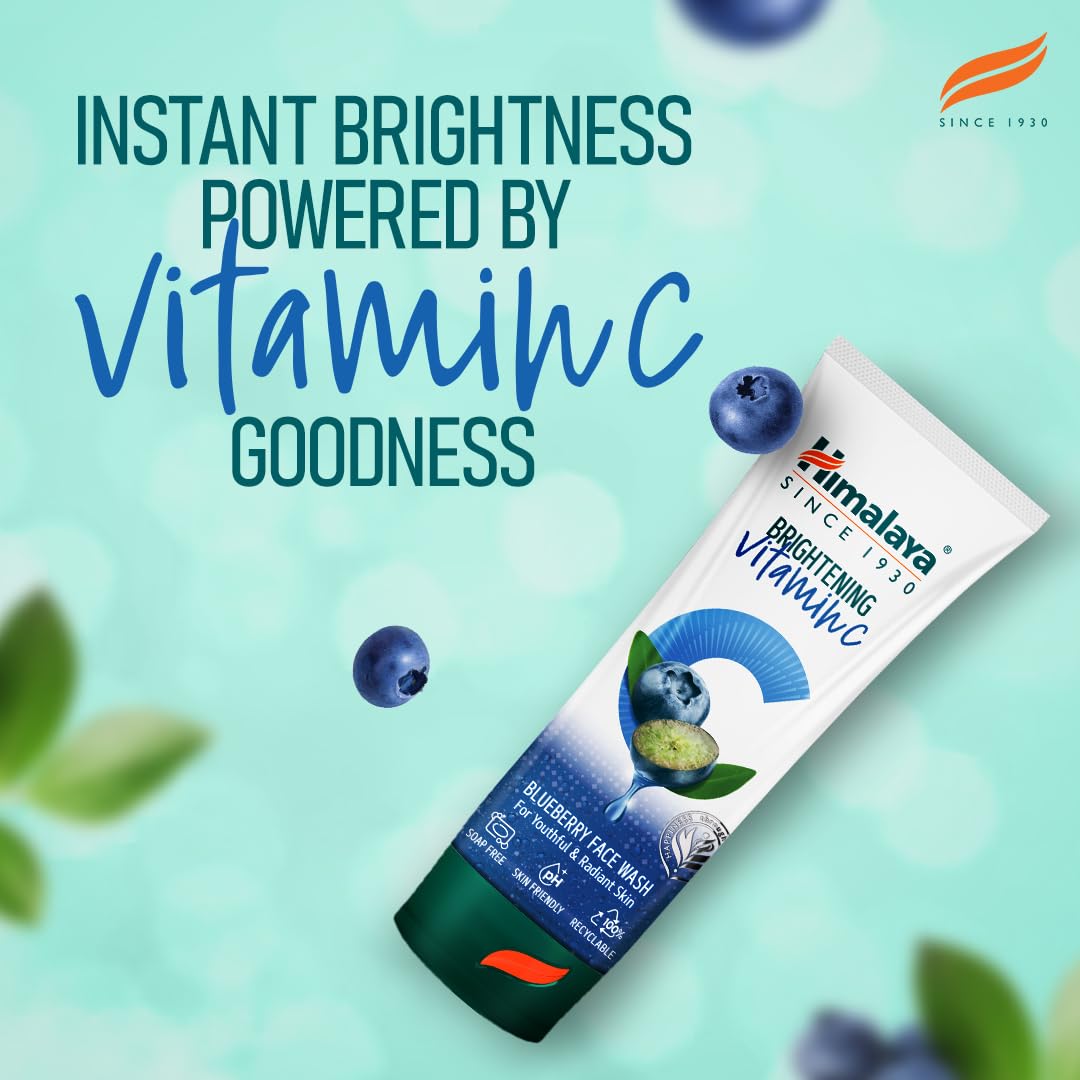 Himalaya Brightening Vitamin C Blueberry Face Wash | Brightening Face Cleanser | Remove Dull Skin | 50ml
