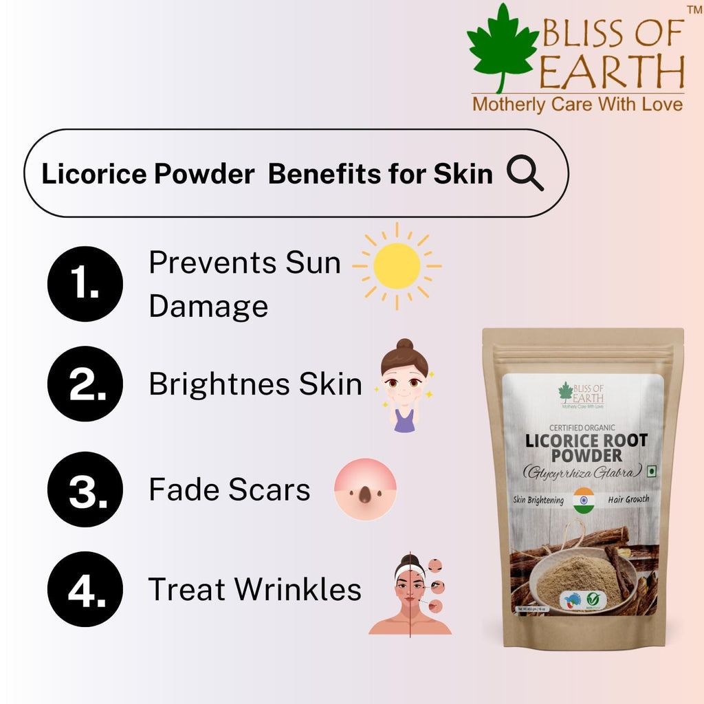 Bliss of Earth Organic Licorice Root Powder For Eating Mulethi Powder For Digestion Skin Whitening Hair & face 453 gm