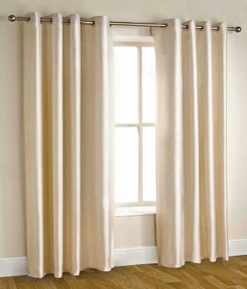 Homefab India Pack of 2 Royal Silky Cream Long Door Curtains with Stainless Steel Eyelets 9 feet Curtain
