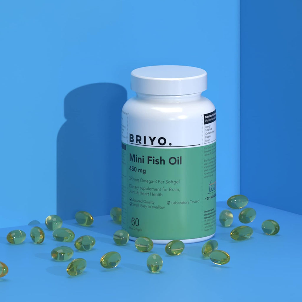 Briyo Fish Oil Mini (450 mg Size) -60 softgels - 71.39% Omega 3 (320 mg Omega 3) per 450 mg capsule